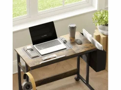 Escritorio regulable en altura con ruedas y espacio de almacenamiento, superficie inclinable, metal y madera, marrón rústico (92x40x67,5-104 cm)^ Online
