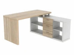 Vente-unique Escritorio rinconera ALDRIC III 3 cajones2 estantes Blanco Color natural claro / Blanco Best