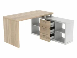 Vente-unique Escritorio rinconera ALDRIC III 3 cajones2 estantes Blanco Color natural claro / Blanco Best