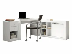 Vente-unique Escritorio rinconera amovible 2 cajones y 2 puertas color . EVAN Blanco Clearance