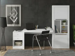 Vente-unique Escritorio rinconera amovible 2 cajones y 2 puertas color . EVAN Blanco Clearance