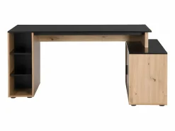 Vente-unique Escritorio Rinconero|Escritorio Tradicional|Escritorio rinconera con compartimentos de MDF natural y negro - ROMIARA