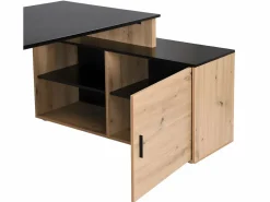 Vente-unique Escritorio Rinconero|Escritorio Tradicional|Escritorio rinconera con compartimentos de MDF natural y negro - ROMIARA
