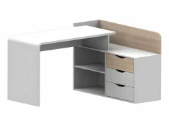 Vente-unique Escritorio rinconera MDF 3 cajones color blanco y roble. DECLAN II Color natural claro / Blanco