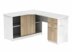 Vente-unique Escritorio rinconera NORWY 2 puertas y cajones Blanco,roble Color natural claro / Blanco Online