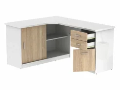 Vente-unique Escritorio rinconera NORWY 2 puertas y cajones Blanco,roble Color natural claro / Blanco Online