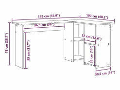 Escritorio Roble Sonoma 142 x 102 x 73 cm Madera contrachapada^Clicnbuy Discount