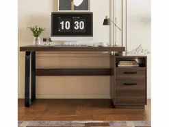 ModernLuxe Escritorio Rinconero|Escritorio sencillo 135×54 cm - 2 cajones silenciosos - tablero amplio - marrón + negro