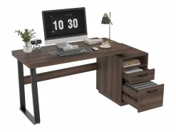 ModernLuxe Escritorio Rinconero|Escritorio sencillo 135×54 cm - 2 cajones silenciosos - tablero amplio - marrón + negro
