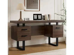 ModernLuxe Escritorio sencillo 135×54 cm - 3 cajones silenciosos - tablero amplio - marrón + negro Marru00f3n