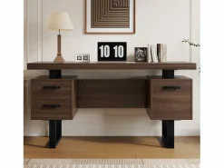 ModernLuxe Escritorio sencillo 135×54 cm - 3 cajones silenciosos - tablero amplio - marrón + negro Marru00f3n