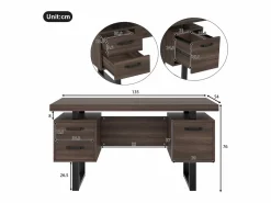 ModernLuxe Escritorio sencillo 135×54 cm - 3 cajones silenciosos - tablero amplio - marrón + negro Marru00f3n