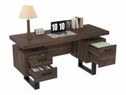 ModernLuxe Escritorio sencillo 135×54 cm - 3 cajones silenciosos - tablero amplio - marrón + negro Marru00f3n