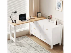 Merax Escritorio Rinconero|Escritorio Tradicional|Escritorio y aparador 2 en 1 - 120 x 40 x 70 cm - Giratorio 360° - con 7 cajones - aglomerado -