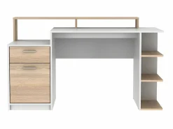 Vente-unique Escritorio ZACHARIE 1 cajón y 1 puerta Blanco y roble Color natural claro / Blanco New