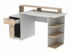 Vente-unique Escritorio ZACHARIE 1 cajón y 1 puerta Blanco y roble Color natural claro / Blanco New