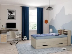 Vente-unique Escritorio ZACHARIE 1 cajón y 1 puerta Blanco y roble Color natural claro / Blanco New