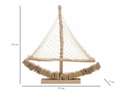 Escultura de velero en madera con red de tela 45x45x7cm Enok - Natural^ New