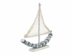Estatua|Escultura de velero en madera con red de tela 45x45x7cm Enok - Marino
