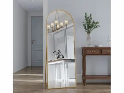 Espejo arqueado de cuerpo entero - 53 x 162 cm Espejo de pie arqueado grande de cuerpo entero - Espejo de tocador para sala de estar, Dorado Best
