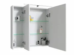ML-DESIGN Espejo de baño armario con LED 90,4x72x15 cm Blanco Best