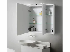ML-DESIGN Espejo de baño armario con LED 90,4x72x15 cm Blanco Best