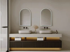 OZAIA Espejo De Pared|Espejo|Espejo de baño con forma de arco antivaho con luces LED, Ancho 50 cm, ARCADI