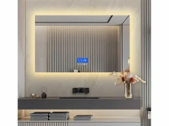 Accesorios De Cuarto De Baño|Espejo De Cuarto De Baño|Espejo de baño con iluminación LED - 100 x 60 cm - 3 colores de luz - con indicador de temperatura
