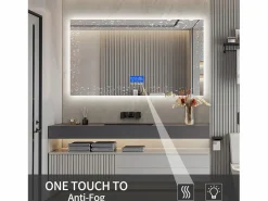 Accesorios De Cuarto De Baño|Espejo De Cuarto De Baño|Espejo de baño con iluminación LED - 100 x 60 cm - 3 colores de luz - con indicador de temperatura