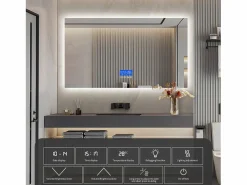 Accesorios De Cuarto De Baño|Espejo De Cuarto De Baño|Espejo de baño con iluminación LED - 100 x 60 cm - 3 colores de luz - con indicador de temperatura