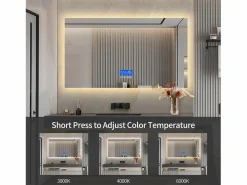 Accesorios De Cuarto De Baño|Espejo De Cuarto De Baño|Espejo de baño con iluminación LED - 100 x 60 cm - 3 colores de luz - con indicador de temperatura