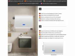 Accesorios De Cuarto De Baño|Espejo De Cuarto De Baño|Espejo de baño con iluminación LED - 100 x 60 cm - 3 colores de luz - con indicador de temperatura