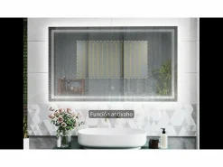 Accesorios De Cuarto De Baño|Espejo De Cuarto De Baño|Espejo de baño con Led,80 x 60 cm, luz blanca, rectangular, Con función antivaho, memoria agapada, brillo ajustable.