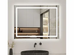 Accesorios De Cuarto De Baño|Espejo De Cuarto De Baño|Espejo de baño con Led,80 x 60 cm, luz blanca, rectangular, Con función antivaho, memoria agapada, brillo ajustable.