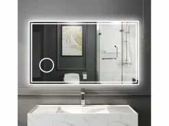 Accesorios De Cuarto De Baño|Espejo De Cuarto De Baño|Espejo de baño con Led,120 x 70 cm, Luz led con tres colores,Con función antivaho, bluetooth y Lupa de aumento 3x.