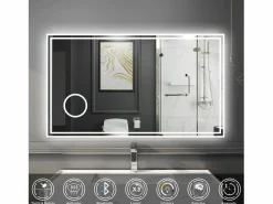Accesorios De Cuarto De Baño|Espejo De Cuarto De Baño|Espejo de baño con Led,120 x 70 cm, Luz led con tres colores,Con función antivaho, bluetooth y Lupa de aumento 3x.