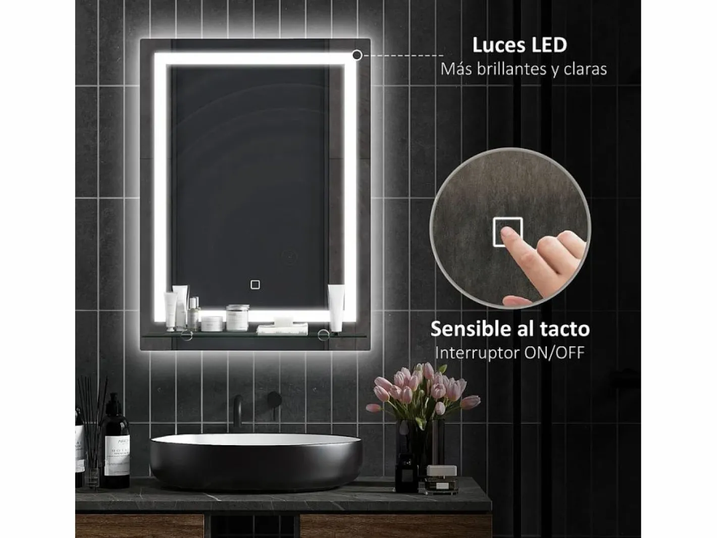 Basic Espejo de baño Coral Kleankin 3 colores táctil plata 70x50 cm Plateado Online