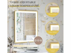 Espejo de baño iluminado LED antivaho con marco 80x60x4cm^Fativo Discount