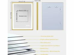 Espejo de baño iluminado LED antivaho con marco 80x60x4cm^Fativo Discount