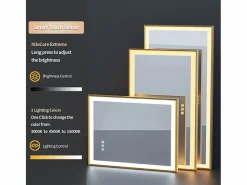 Espejo de baño iluminado LED antivaho con marco 80x60x4cm^Fativo Discount