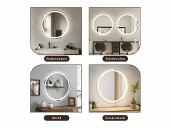 NETTLIFE Accesorios De Cuarto De Baño|Espejo De Cuarto De Baño|Espejo de baño iluminado - Redondo 80 cm LED, IP44, interruptor táctil, antivaho, ajustable 3000K-6500K
