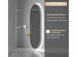 Fativo Accesorios De Cuarto De Baño|Espejo De Cuarto De Baño|Espejo de baño LED ovalado 100x50cm espejo de pared iluminado con 3 colores ajustables 100x50cm