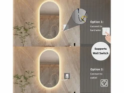 Fativo Accesorios De Cuarto De Baño|Espejo De Cuarto De Baño|Espejo de baño LED ovalado 100x50cm espejo de pared iluminado con 3 colores ajustables 100x50cm