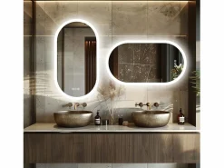 Espejo de baño LED ovalado 80x50cm espejo de pared iluminado con iluminación de 3 colores ajustables 80x50cm^Fativo Sale