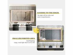 Fativo Accesorios De Cuarto De Baño|Espejo De Cuarto De Baño|Espejo de baño LED rectangular 120x60cm espejo iluminado 3 colores ajustable con marco 120x60x4cm