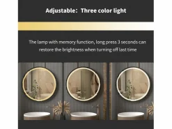 Fativo Espejo de baño LED redondo 60com espejo iluminado de pared con 3 colores ajustables antivaho 60x60cm Negro Best
