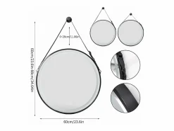 Fativo Espejo de baño LED redondo 60com espejo iluminado de pared con 3 colores ajustables antivaho 60x60cm Negro Best