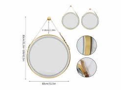 Fativo Accesorios De Cuarto De Baño|Espejo De Cuarto De Baño|Espejo de baño LED redondo 80cm iluminación con 3 colores ajustables antivaho 80x80cm