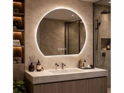 Espejo de baño LED redondo, 80 cm, color plata con función antivaho - Cristal y metal^Hauss Spole Online