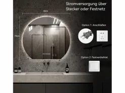 Espejo de baño LED redondo, 80 cm, color plata con función antivaho - Cristal y metal^Hauss Spole Online